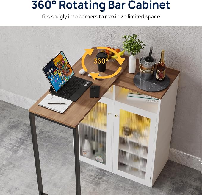 Home Bar Unit with Charging Station & Lights & Storage Mini Corner Bar Table - Image 4