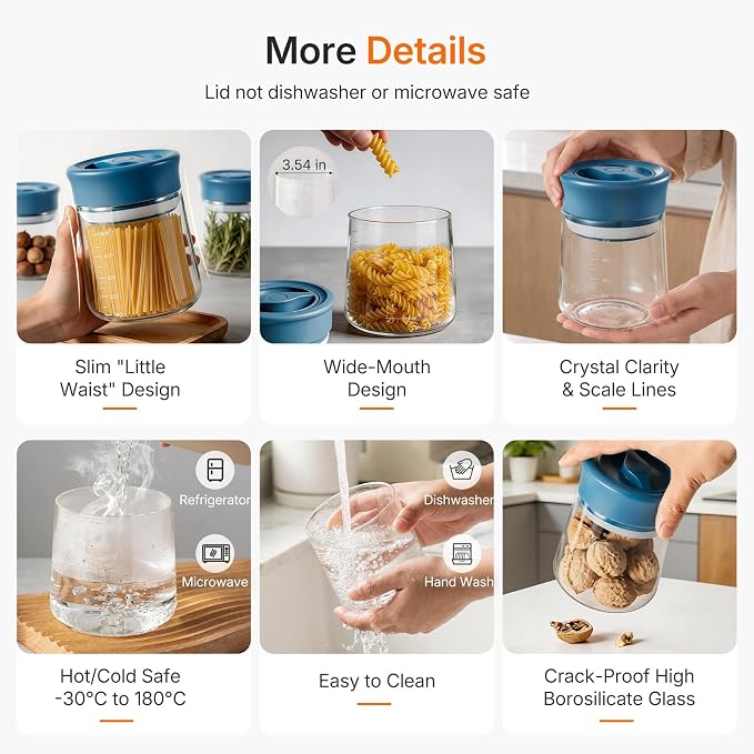 Airtight Glass Jar with Rotary Lid, 17oz Borosilicate Glass Storage Container - Image 5