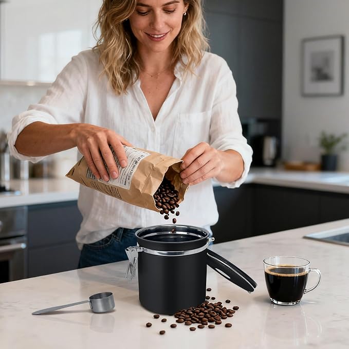 1.5L Airtight Vacuum Coffee Canister, Stainless Steel Storage Container - Image 7