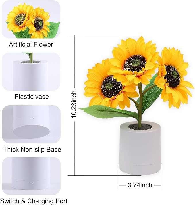WSYEAR Sunflower Gifts for Women-Sunflowers Flower Lamp Night Light for Bedroom - Image 6