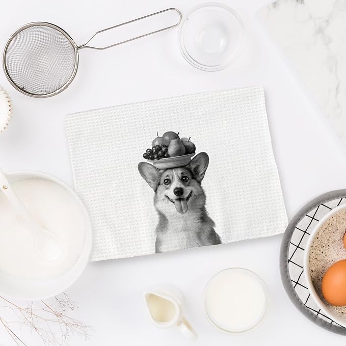 Corgi Gifts Funny Dog Kitchen Towels Set of 2, Funny Dog Eating Pasta - Image 6
