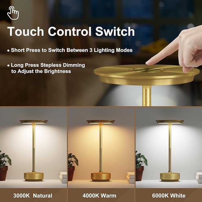 2 Pack Cordless Table Lamps Rechargeable, 5000mAh Portable LED Table Light - Image 2