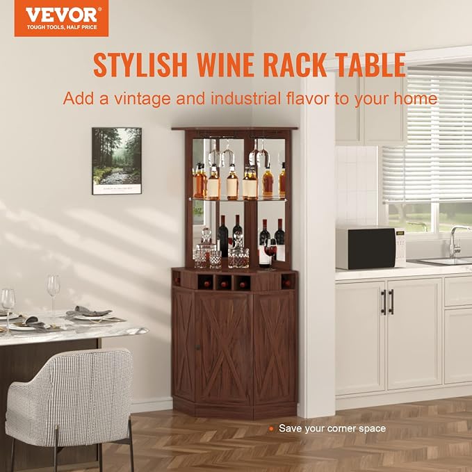 VEVOR Corner Industrial Bar Cabinet, Wine Table - Image 4