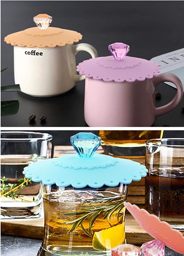 6pcs Silicone Cup Lids Coffee, Creative Diamond Flexible Mug Cover Food Grade - Image 7