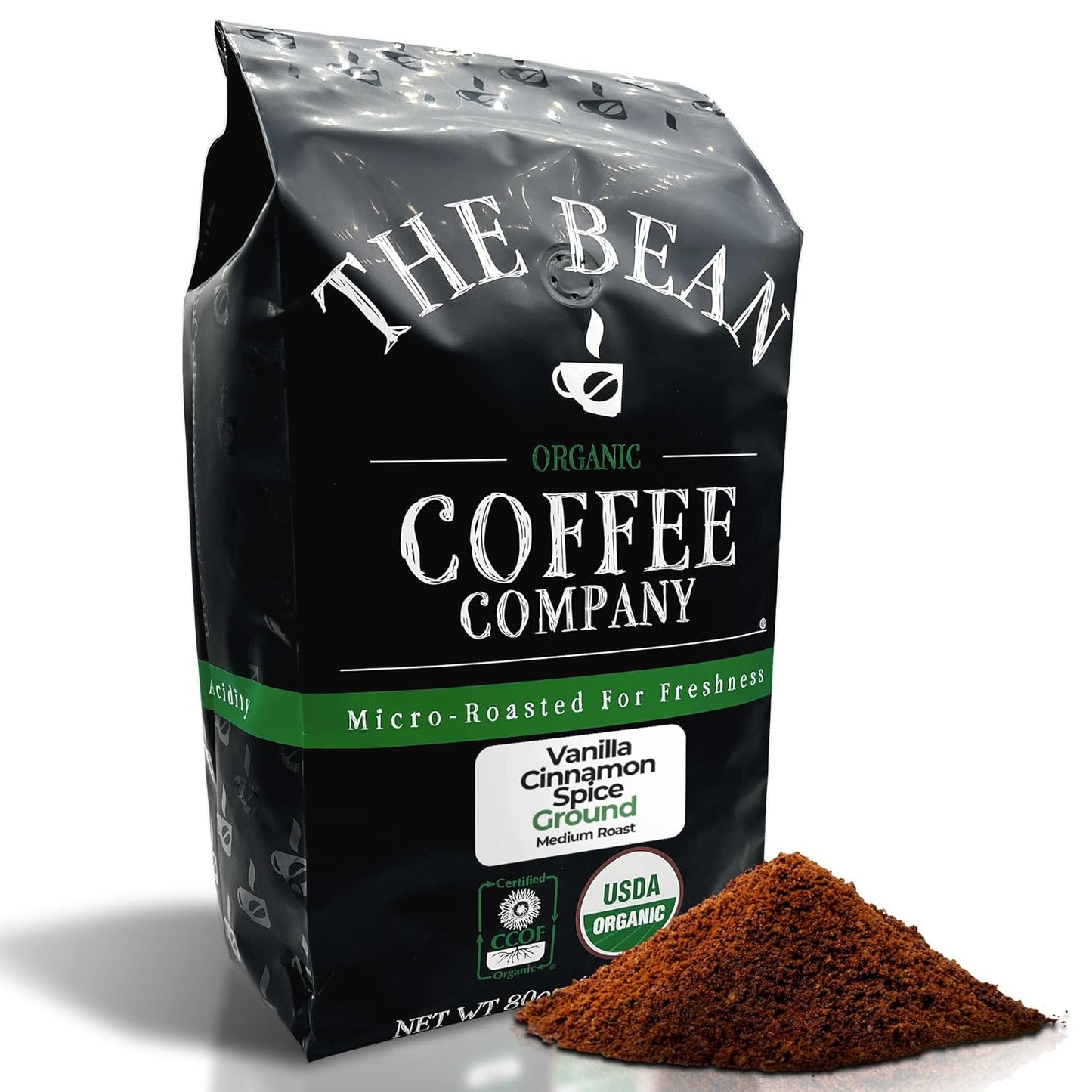 The Bean Organic Coffee Company Holiday Bean (Vanilla Cinnamon Spice), Medium Roast, Ground Coffee, 5-Pound Bag, Café molido tostado orgánico