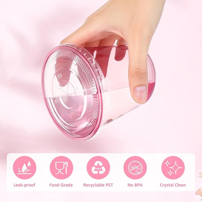 tchrules 100 Set 12oz Pink Plastic Cups - Image 5