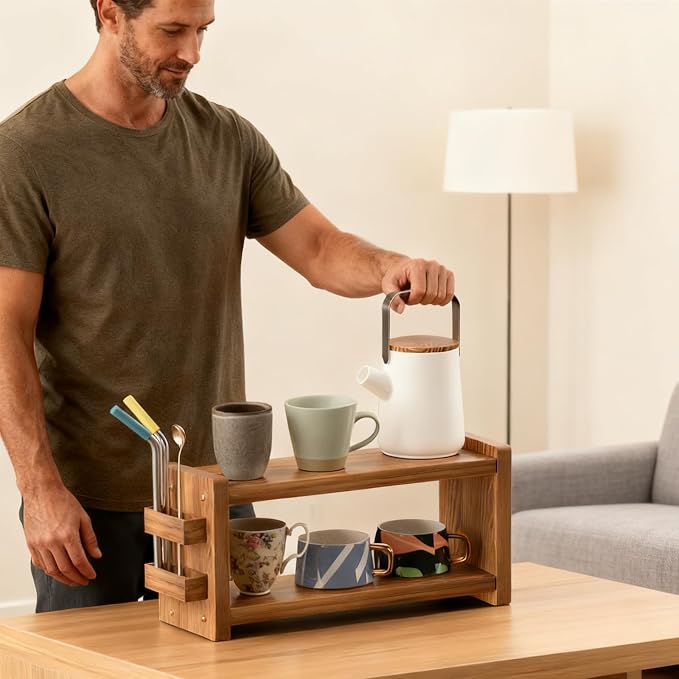Solid Wood Coffee and Matcha Station Organizer - Image 6