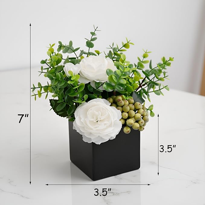 Artificial Flower Arrangement in Black Vase，Floral Centerpiece Table Decor | - Image 6