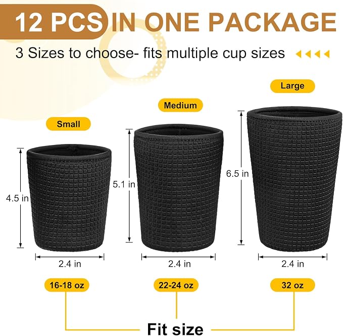 CHENGU 12 Pack Reusable Iced Coffee Sleeves Bulk Cold Cup Neoprene Insulated - Image 2