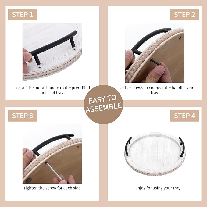 SwallowLiving 18Inch White Wooden Beaded Serving Tray - Image 6