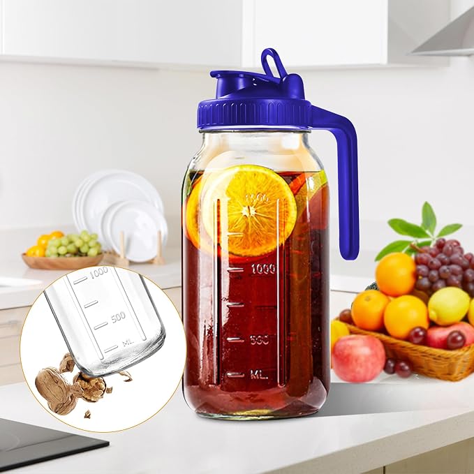 64oz Glass Pitcher with Lid, 2 Quart Mason Jar Pitcher with Lid and Spout - Image 6