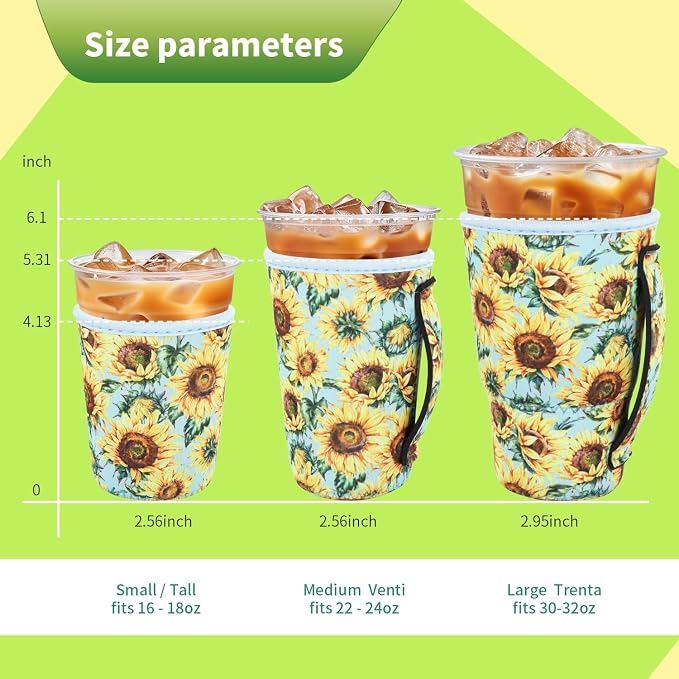 3 Pack Iced Coffee sleeve Insulated Neoprene Cup Sleeves - Image 2