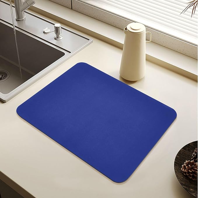 Blue Dish Drying Mat for Kitchen Counter No-slip Rubber Bottom Dish Drying Pad by Sinestour