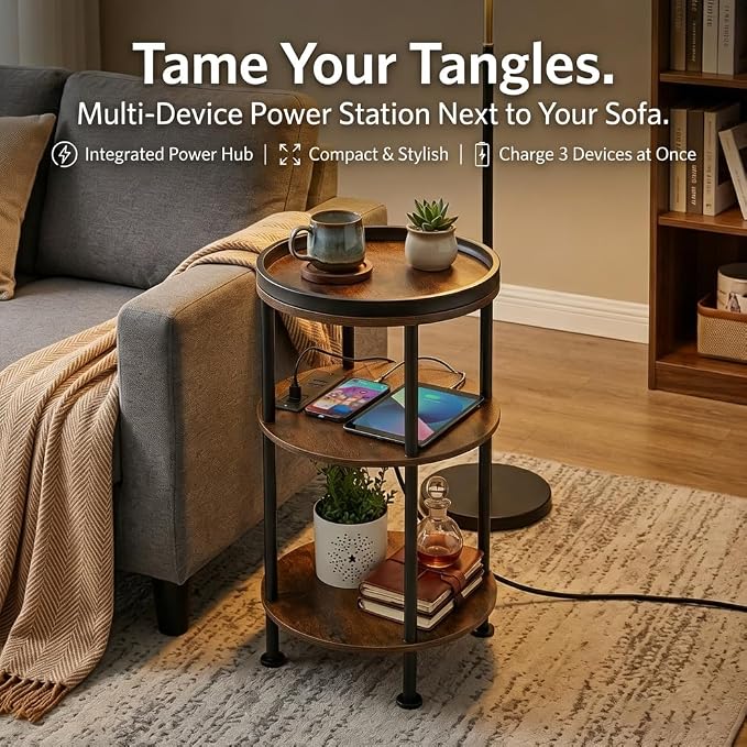 Small Round Side Table with Charging Station - Image 4