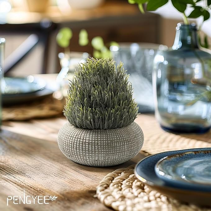 2 Pack Small Fake Plants in Cement Planter - Image 7