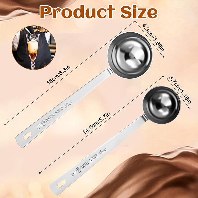2Pcs Coffee Scoop, Long Handle Measuring Spoon15 Ml and 30 Ml Stainless Steel - Image 4