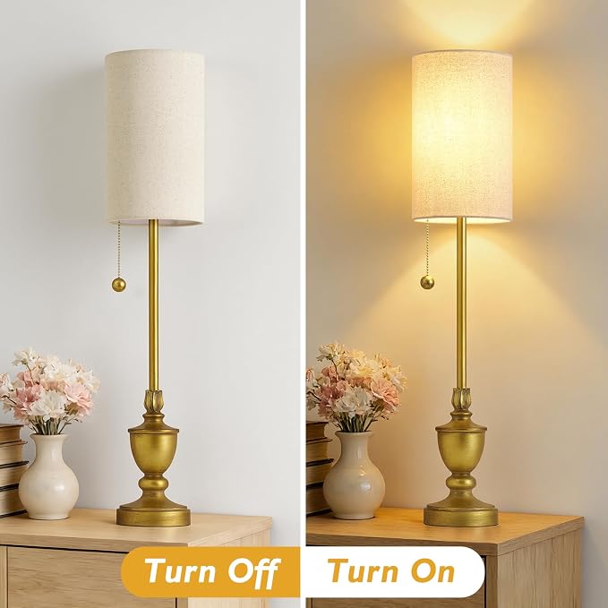 EJIAXIN Buffet Table Lamps Set of 2-28" Tall Skinny Brass Finish Resin Table - Image 2