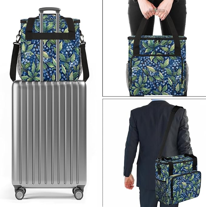 Summer Blueberries Print Coffee Maker Travel Bag, Portable Storage Tote Bag - Image 7