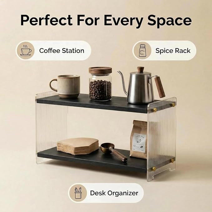 Coffee Station Organizer 2 Tier, Solid Wood Mug Shelffor Coffee Bar, Matcha - Image 5