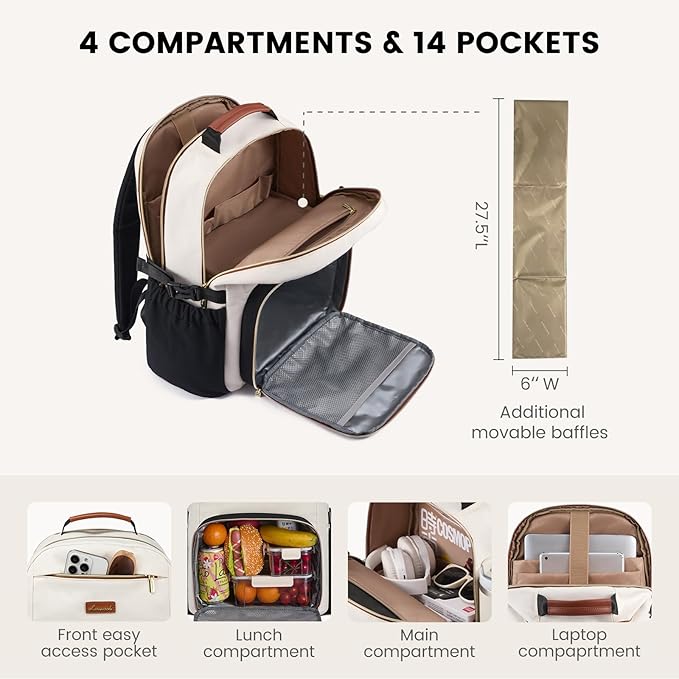 LOVEVOOK Lunch Backpack with Lunch Compartment, 15.6Inch Laptop Work Travel - Image 4