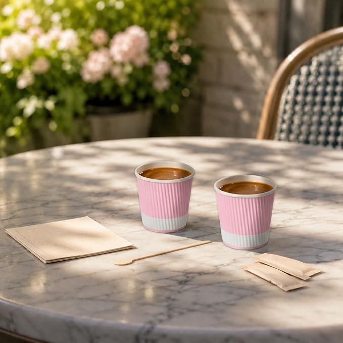Restaurantware Ripple Wall Coffee Cups 25 Count 4 Ounce Insulated Light Pink - Image 4