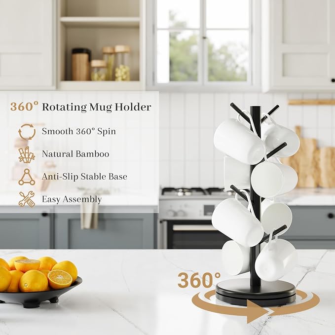 Mug Holder Tree, 360° Rotating Coffee Cup Rack - Image 3