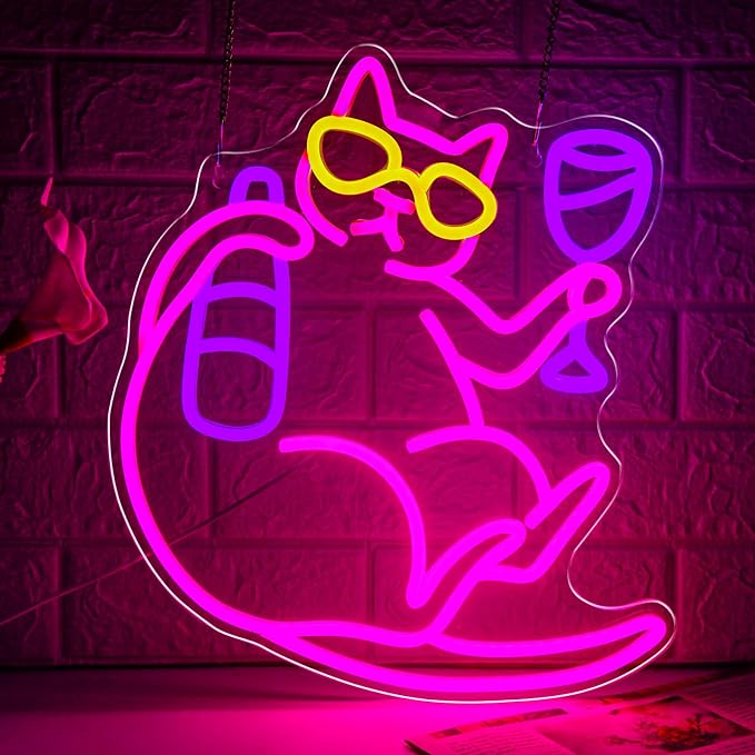 Cat Beer Neon Sign Cat Funny Animal Bar Light Signs by Lurevia
