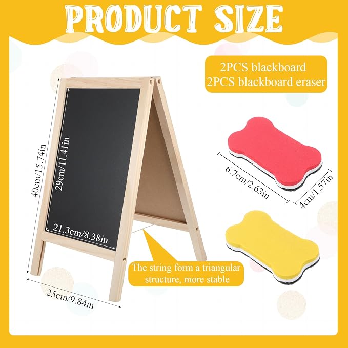 2 Pcs Chalkboard Easel, with 2 Erasers, 15.7x9.8 in Tabletop Stand Chalkboards - Image 2