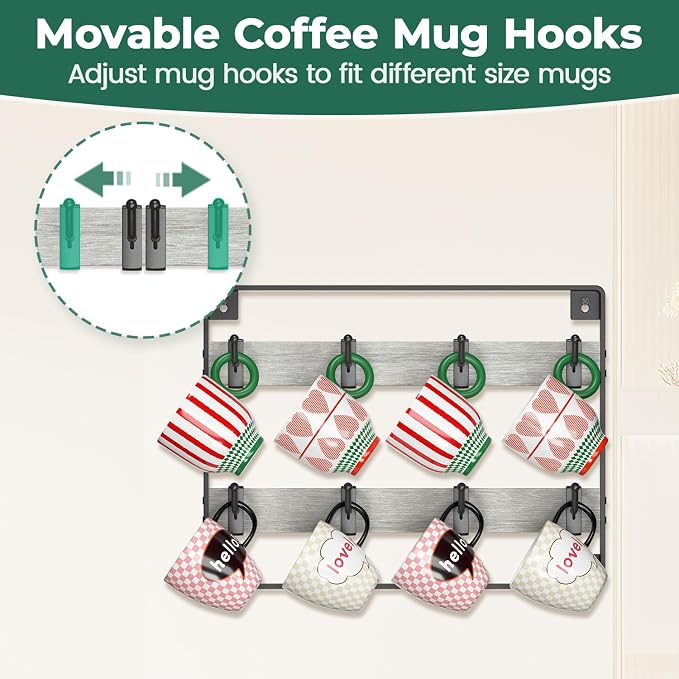EsLuker.ly Mug Holder Hanger Rack Wall Mounted Wooden 3 Pack Coffee Cup Storage - Image 2