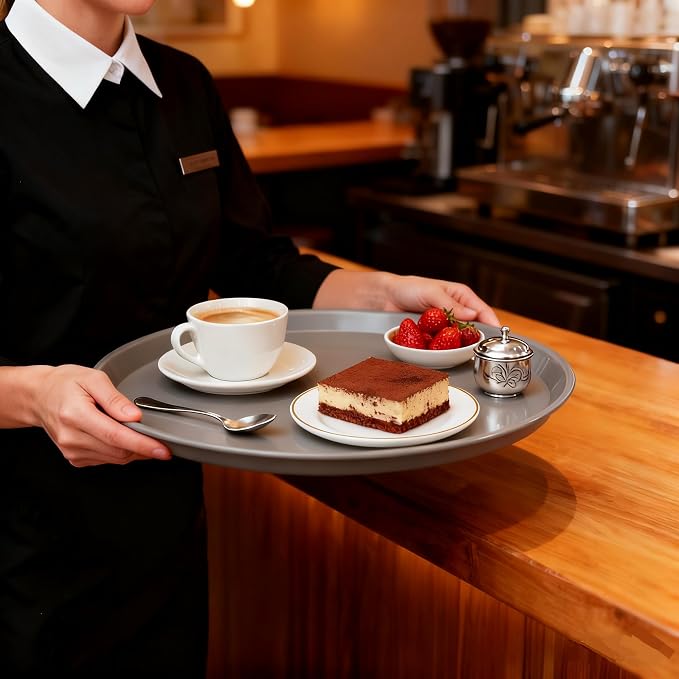 4 Pcs 13.6'' Restaurant Serving Trays, Plastic Non Slip Tray - Image 6