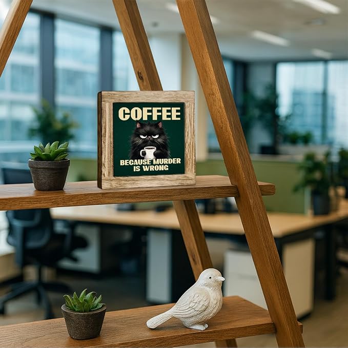 Black Cat and Coffee Wooden Decor, Funny Coffee Sign, Funny Cat Decor Sign - Image 3