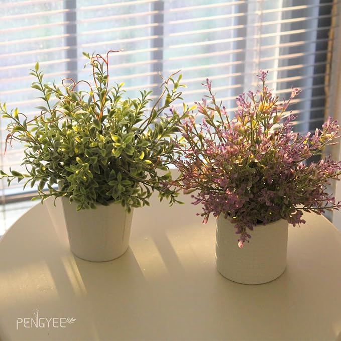 3 Pack Small Fake Plants in White Pulp Pot | Artificial Plants Indoor, - Image 2
