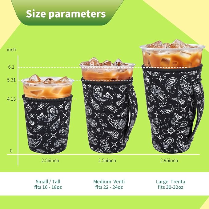 3 Pack Iced Coffee sleeve Insulated Neoprene Cup Sleeves - Image 2