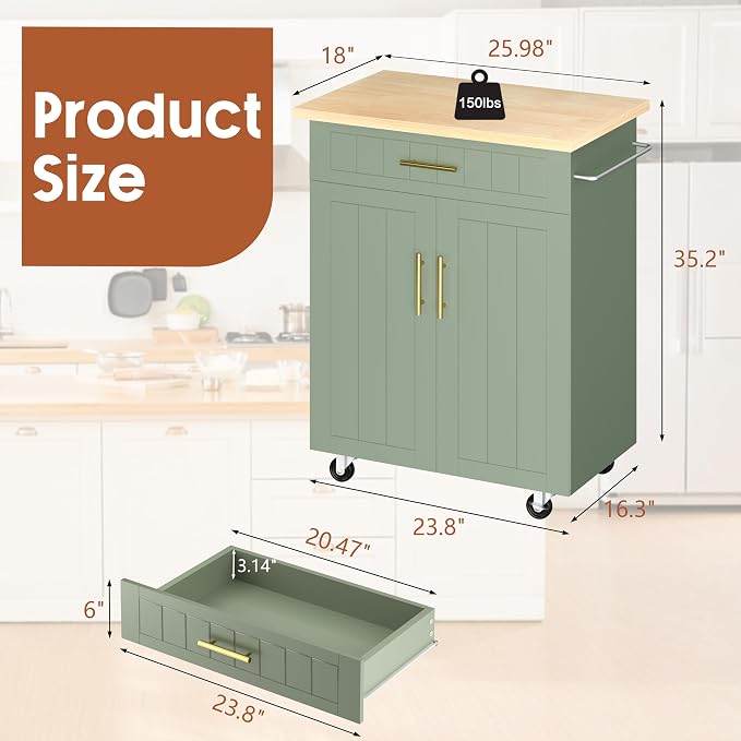 JY QAQA 26" Kitchen Island on Wheels - Image 2