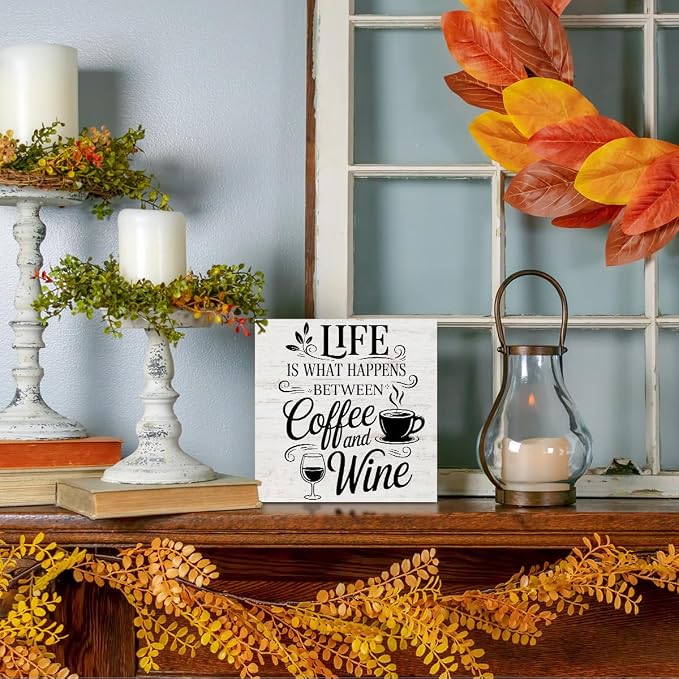 Rustic Coffee Wine Wood Box Sign, Life is What happens Between Coffee and Wine - Image 5