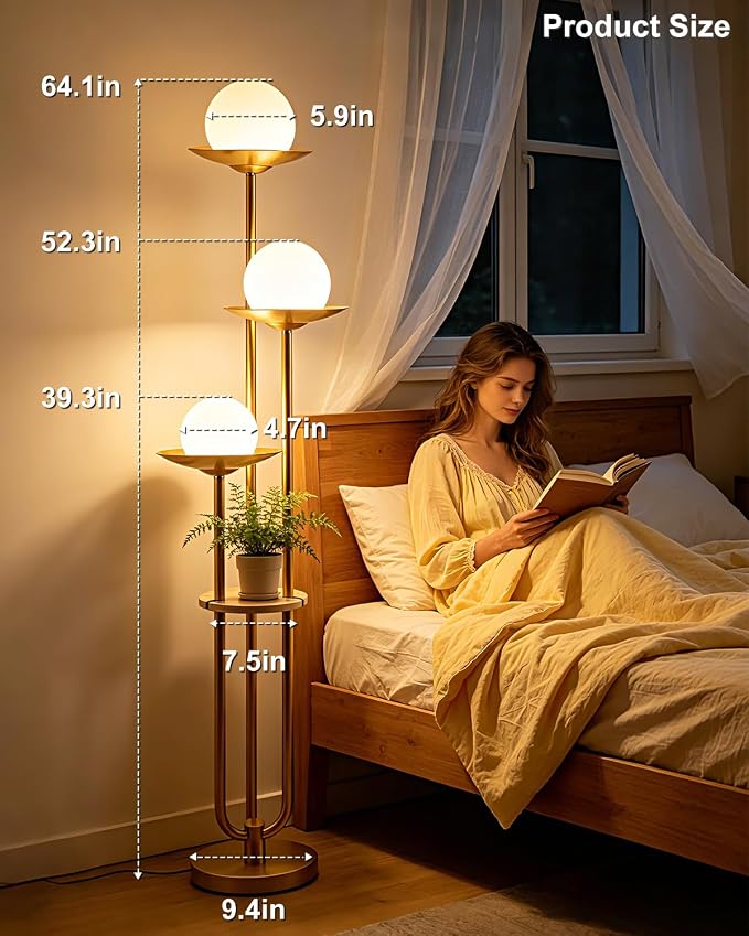 Lightdot Globe Floor Lamp with Shelf 3-Lights Modern Dimmable Floor Lamps - Image 7