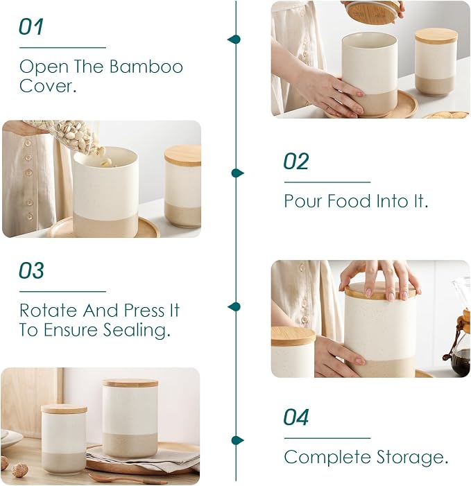 vancasso Sabine Kitchen Canister Set of 3, Ceramic Food Storage Containers - Image 5