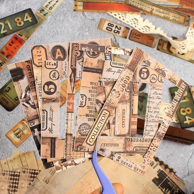 Vintage Scrapbook Kit, 90 Sheets Retro Tag Labels Collection, Scrapbooking - Image 6
