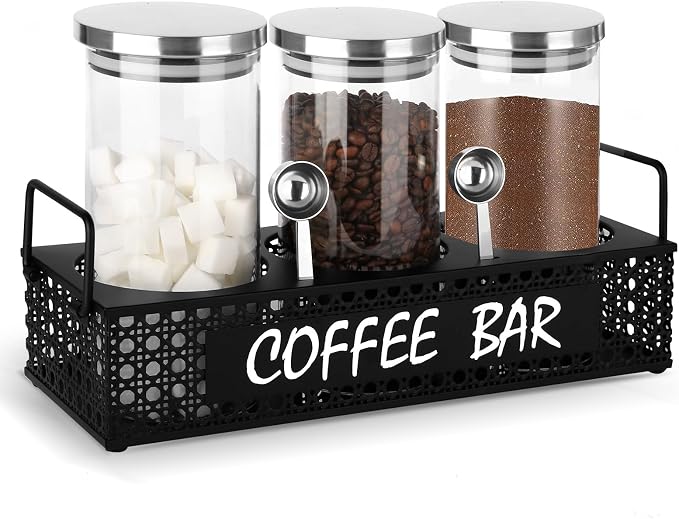 Glass Coffee Containers with Shelf 3x 47oz Coffee Station Organizer Glass by Unknown