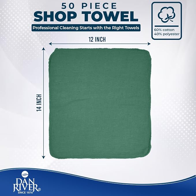 DAN RIVER Shop Towels, 50 Pack Commercial Use Green Terry Cloth Rags - Image 2