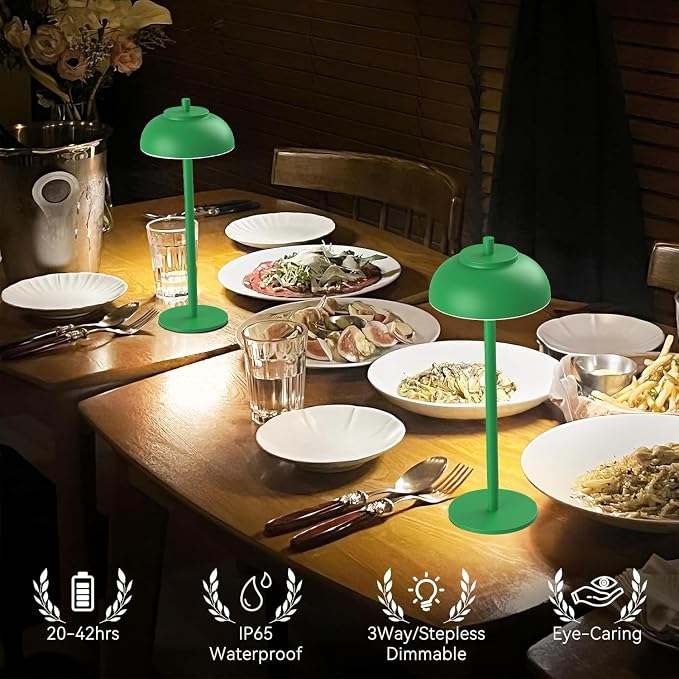 Green Led Cordless Table Lamps Rechargeable Set of 2, Table Lights Battery - Image 7