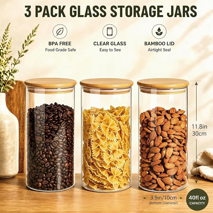 3 Pack 1200 ML / 40 FL Oz Glass Storage Container - Image 2