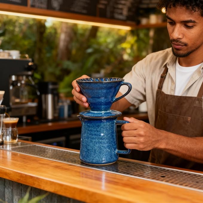 Ceramic Pour Over Coffee Maker Set, Starry Blue Coffee Dripper Cone - Image 6