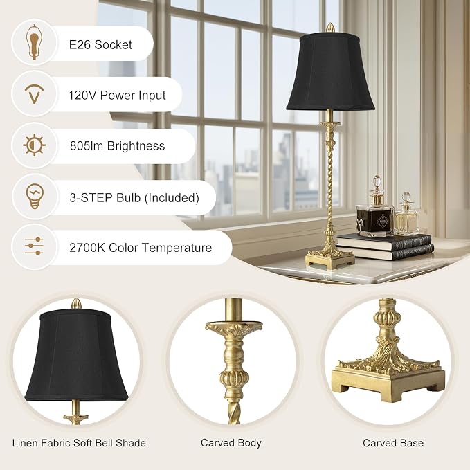 33'' Tall Vintage Table Lamp Set of 2, Candle Stick Buffet Lamps - Image 2