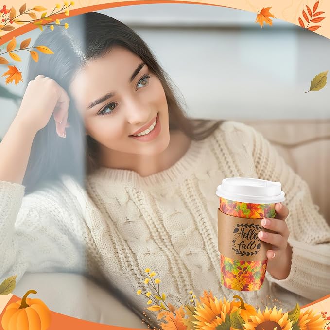 120 Set Thanksgiving Fall Disposable Coffee Cups - Image 4