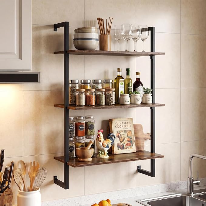 Giantex 3-Tier Wall-Mounted Bookshelf, Industrial Floating Storage Display - Image 7