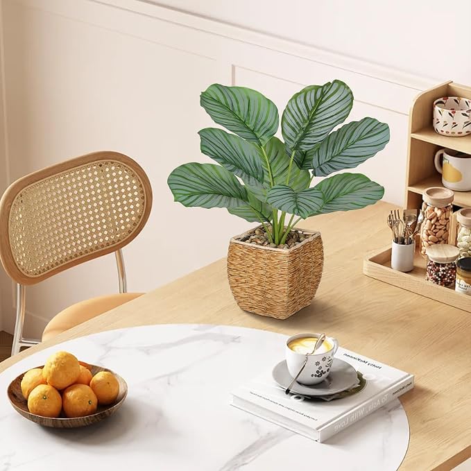 Briful Fake Plants Potted Calathea orbifolia Artificial Plants Indoor Realistic - Image 5