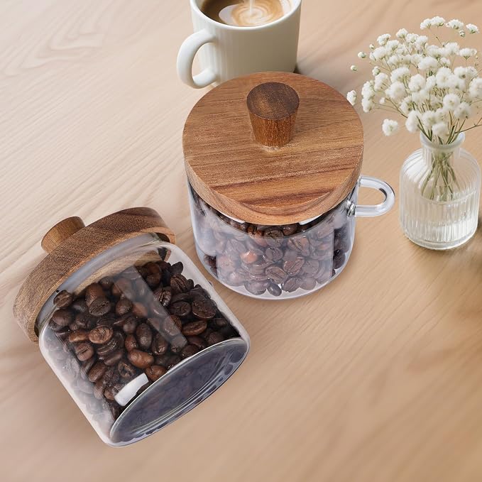 Glass Coffee Bean Storage Container, Wood Lid - Image 6