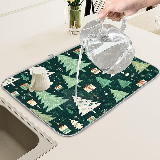 Xmax Trees And Gifts Dish Drying Mat, Kitchen Counter Quick Dry Pads - Image 5