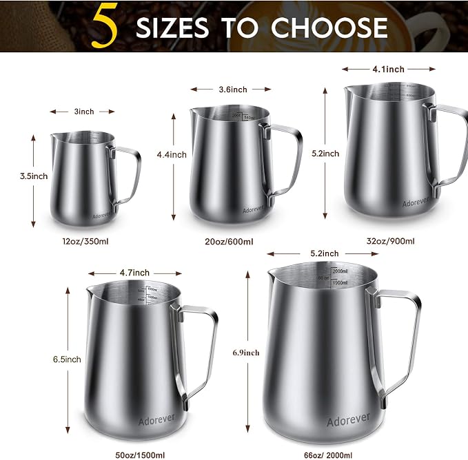 Milk Frothing Pitcher, 50oz Steaming Pitcher Stainless Steel Espresso Machine - Image 3